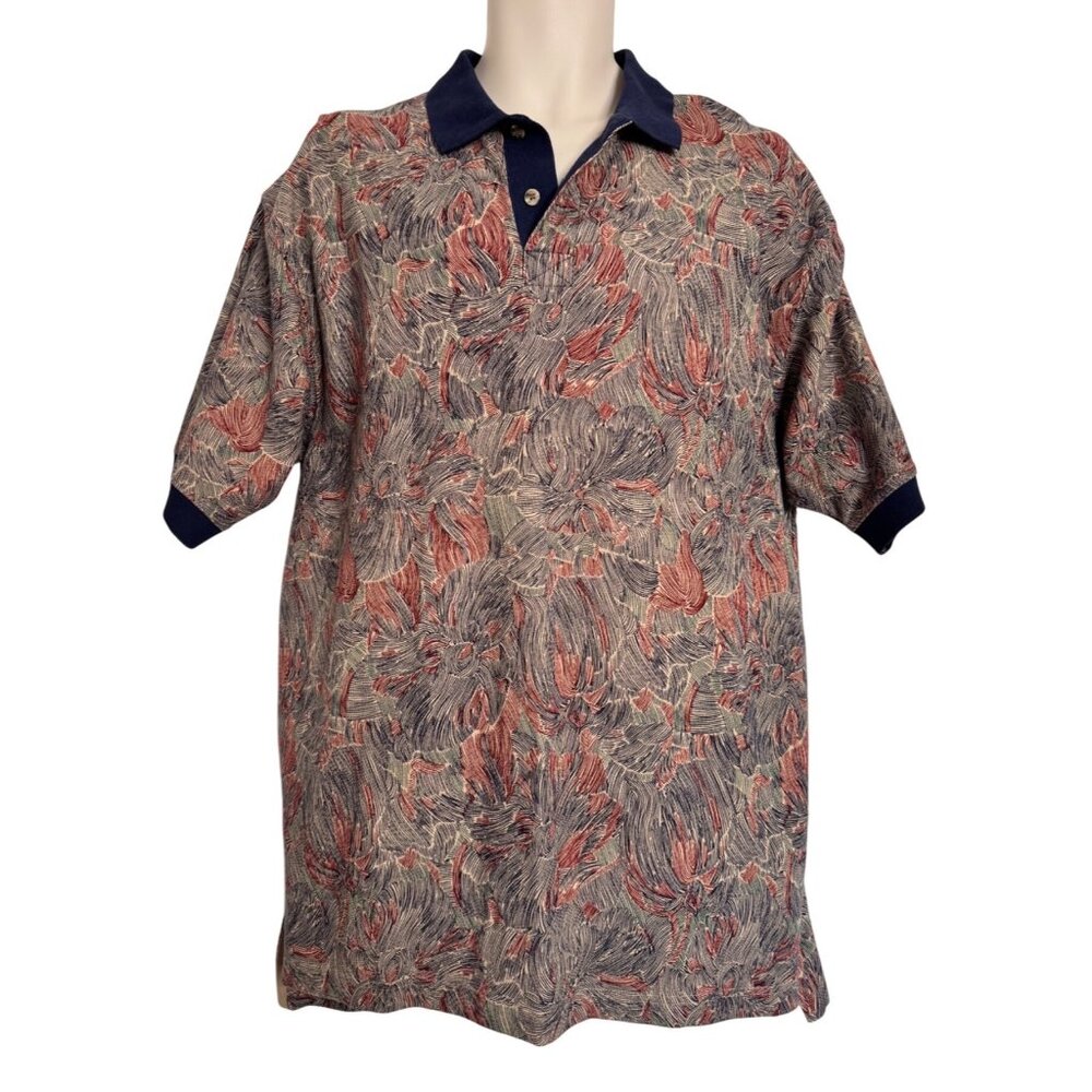 Pendleton Men's Large Cotton Polo Shirt Navy Print Short Sleeve NWT